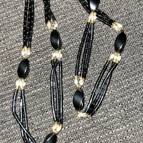 Vintage Hematite Freshwater Pearls Necklace - Picture 3 of 4